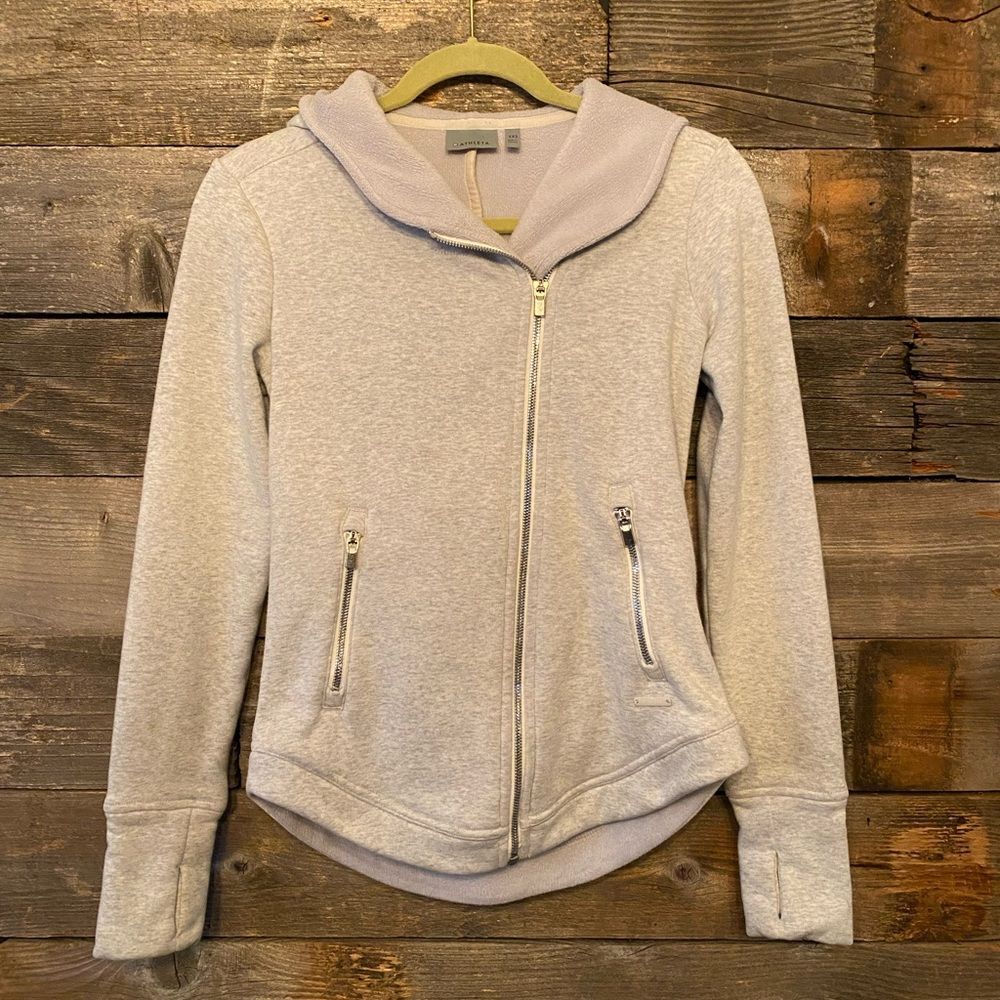 Athleta hoodie asymmetrical zip in stretch fleece size XXS